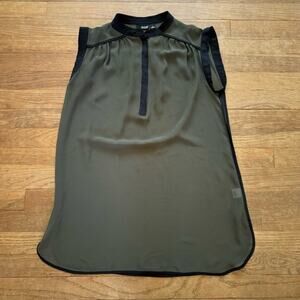 a.n.a olive green black sleeveless sheer Nehru collar cami blouse small
 b30